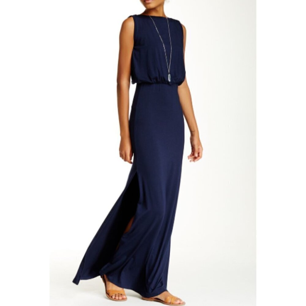 Go Couture Dress Women's Size S Navy Blue Sleeveless Blouson Maxi Dress